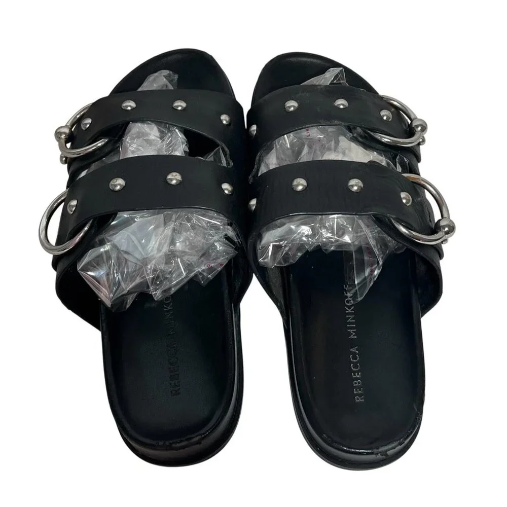 Rebecca Minkoff Women's Vachel Slides US 7,5 M Black Leather Sandals - Picture 2 of 12